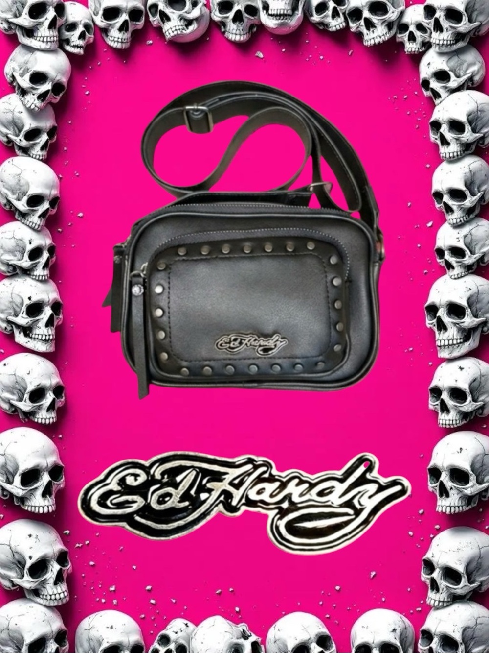 Ed Hardy NWOT Y2K Punk Grunge Biker Vegan Indie Sleaze McBling Streetwear Bag